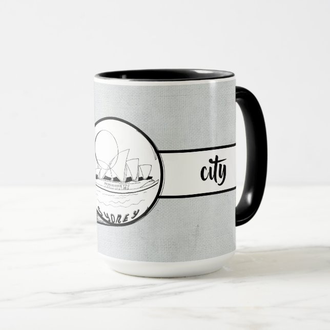 Mug Sydney City Élégant lin Ringer 15oz (Devant droit)