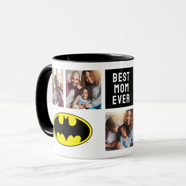 Mug Symbole Batman | Meilleur Collage Photo De Maman (Devant gauche)