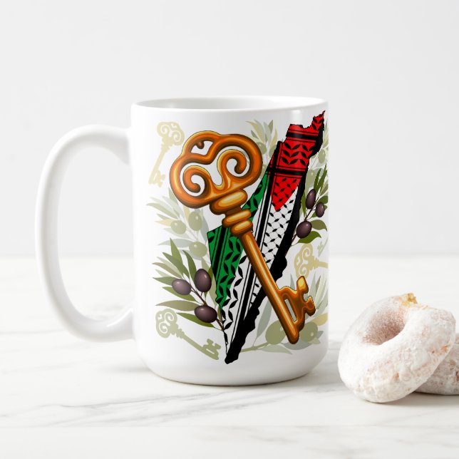 Mug Symbole clé palestinien du droit au retour (Avec donut)