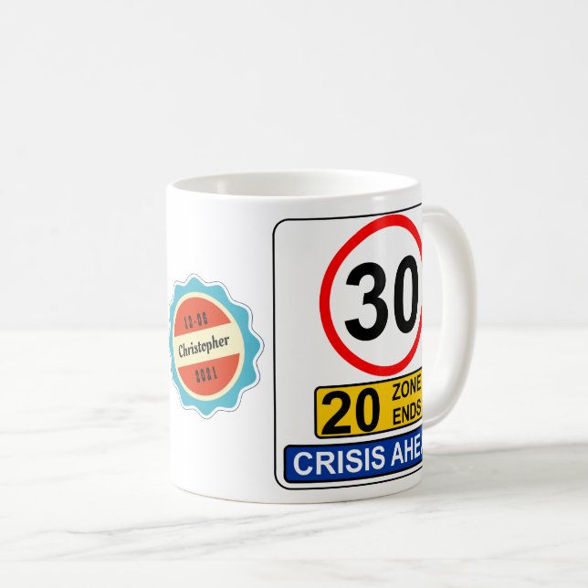 Mug Symbole de la route Funny Crisis, 30e anniversaire (Devant droit)