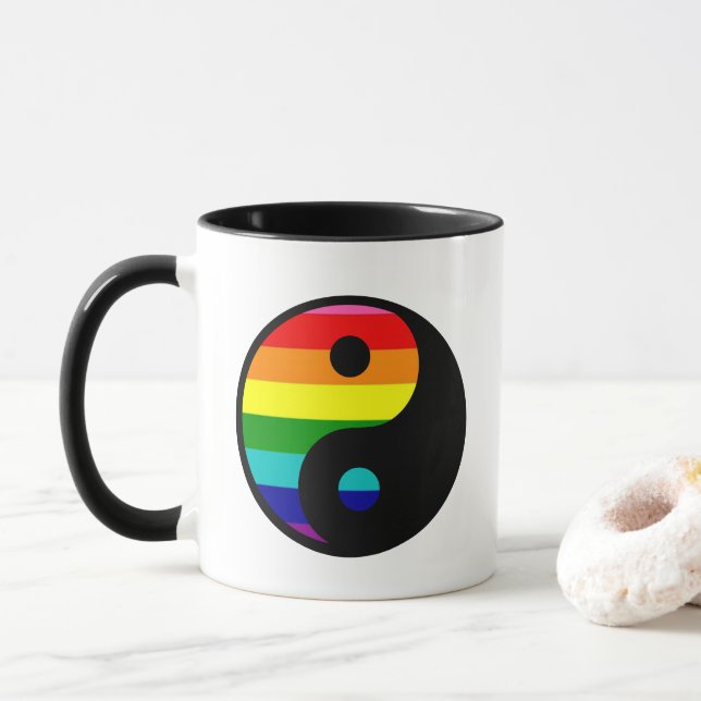 Mug Symbole de l'équilibre de la fierté LGBTQ Yin Yang (Avec donut)