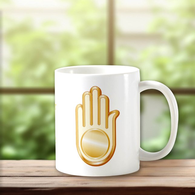 Mug Symbole Jain (Jain Symbol Coffee Mug.
Golden Ahimsa symbol of the Jain faith. Customize with your text.)