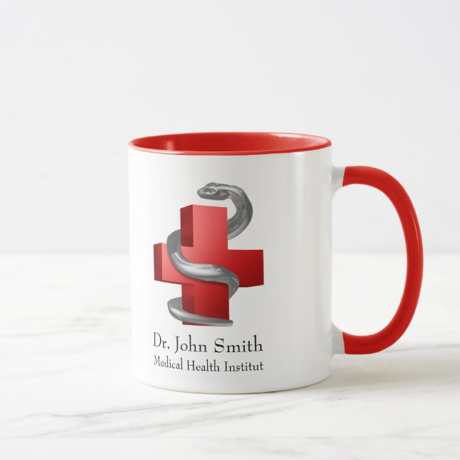 Mug Symbole serpent serpent de la Croix Médicale rouge (Droite)