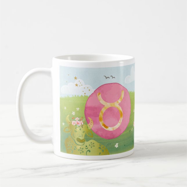Mug Symbole zodiaque Taurus vert rose (Gauche)