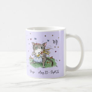 Mug Sympa Virgo Star signe Zodiac Chat avec fleurs