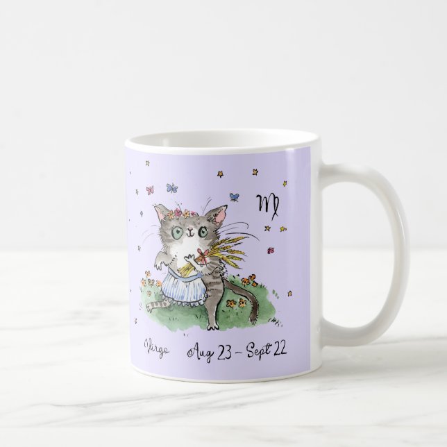Mug Sympa Virgo Star signe Zodiac Chat avec fleurs (Droite)