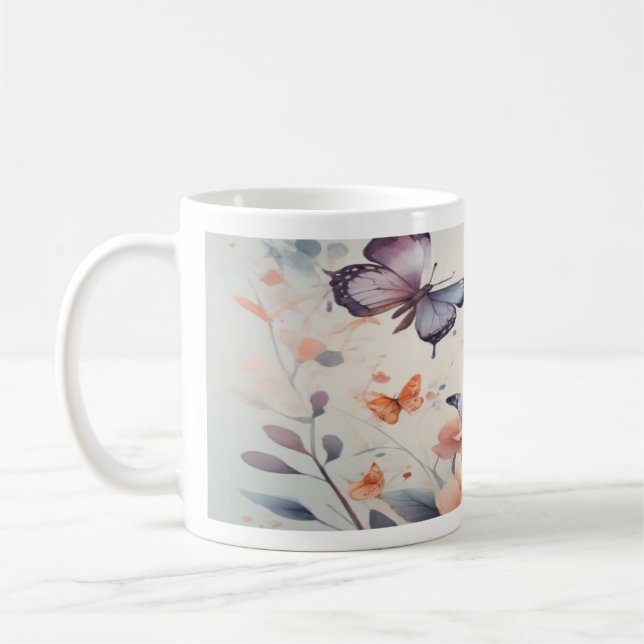 Mug Symphonie aquarelle avec papillons gracieux (Gauche)