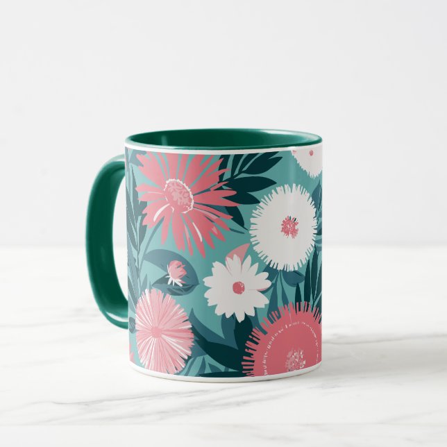 Mug Symphonie florale rose et blanc (Devant gauche)