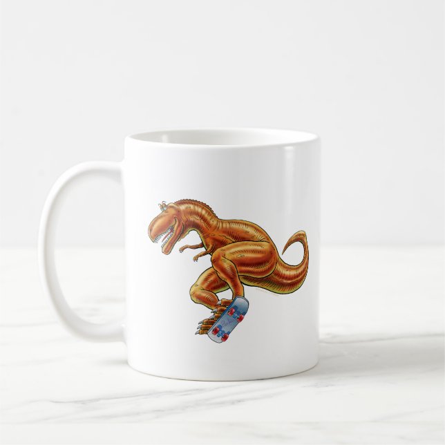Mug T-rex on skateboard Cartoon Dinosaur (Left)