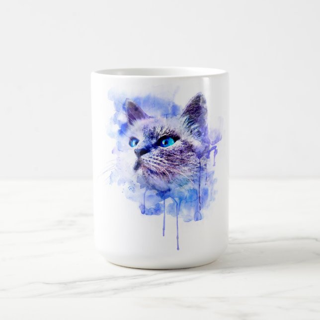 Mug T-shirt à visage de chat en aquarelle vibrante (Centre)