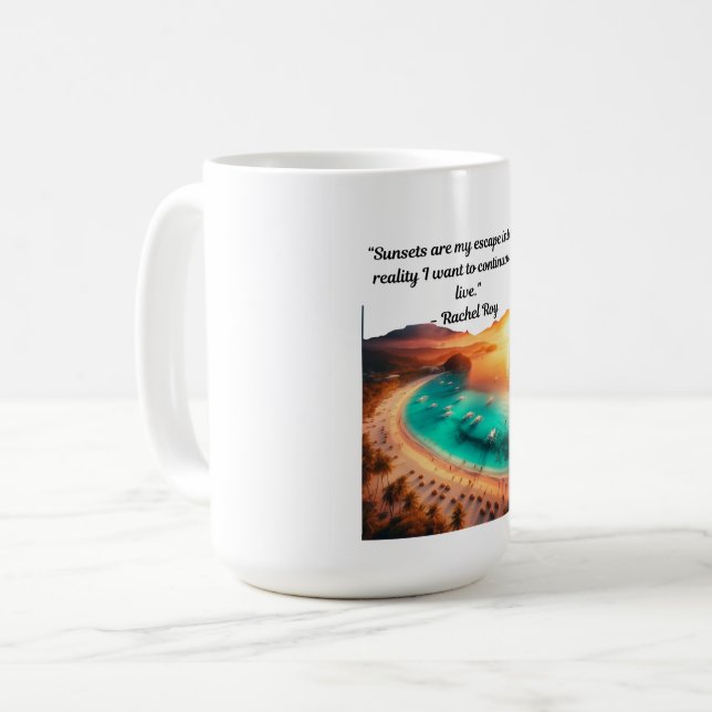 Mug T-shirt de devis d'évasion du coucher de soleil (Devant gauche)
