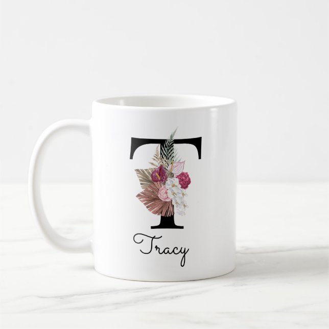 Mug T-shirt floral initial rose Boho girly Monogramme (Gauche)