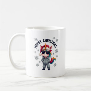 Mug T-Shirt Licorne de Noël avec Chapeau de Père Noël