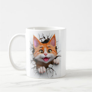 Mug Tabby Cat 3D Orange Et Blanc Se Déplie À Travers L