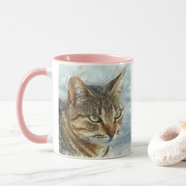 Mug Tabby Cat Étonnant Gros Plan Graphite Portra (Avec donut)