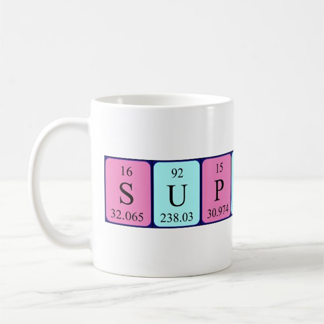 Mug Taille du nom de table périodique Superstar (Gauche)