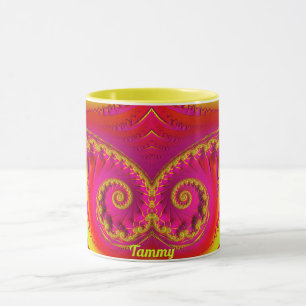 Mug TAMMY ~ HOT CRAZY 3D Fractal ~ Rose Rouge Jaune