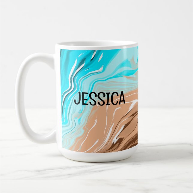 Mug Tan personnalisé to Blue Ombre Fluid Art (Gauche)