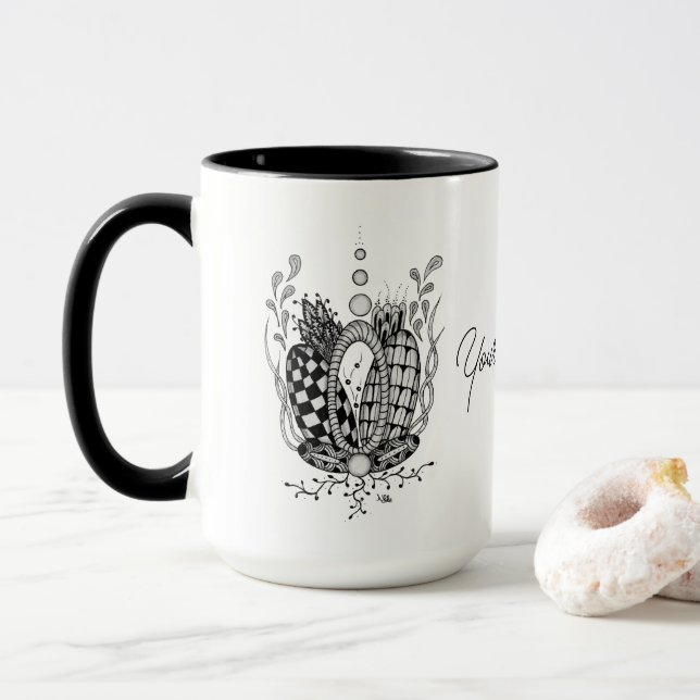 Mug Tangle Art : Design floral, ovale - (Avec donut)