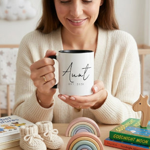 Mug Tante élégante Année EST Design de script minimal 