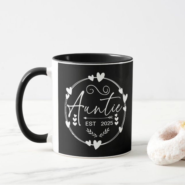 Mug Tante Est 2025 Faire-part bébé Tante Humour (Avec donut)