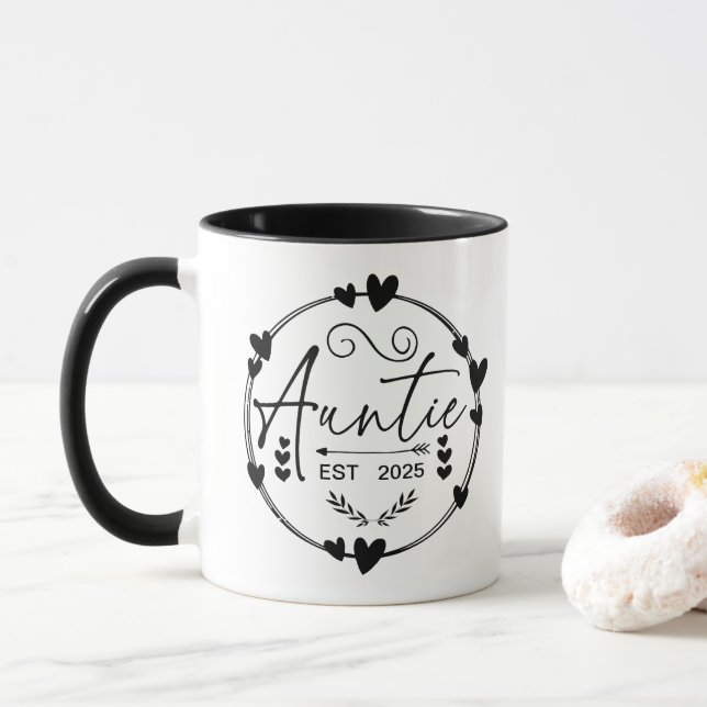Mug Tante Est 2025 Faire-part de grossesse Tante Amusa (Avec donut)
