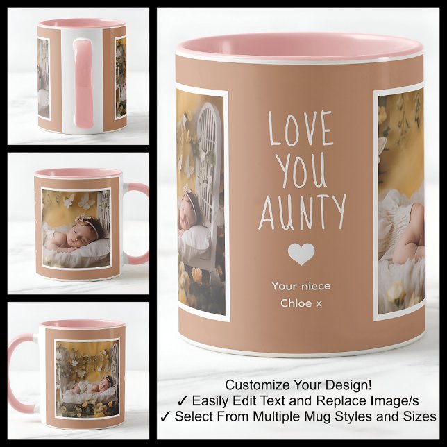 Mug Tante Tante Tante Aimez-Vous Photos Moderne Brown  (Créateur téléchargé)