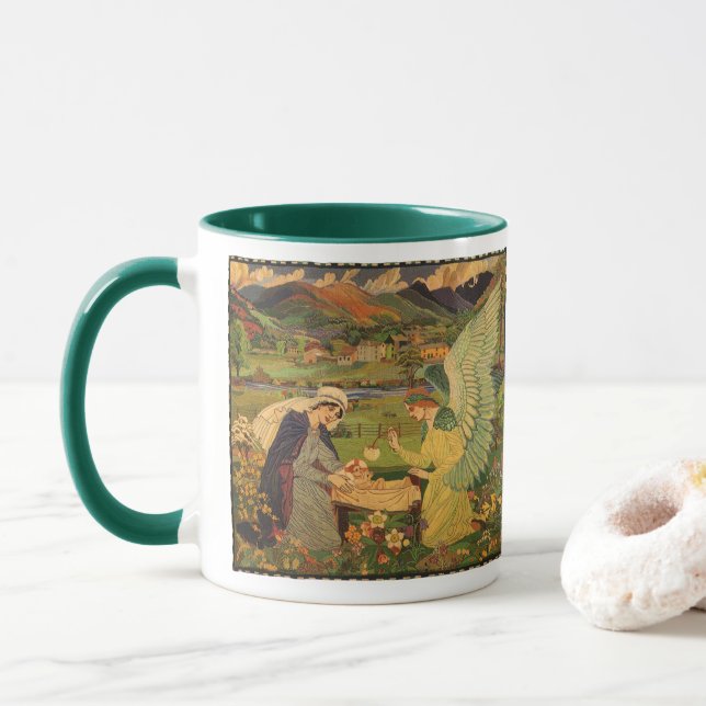 Mug Tapisserie religieuse vintage avec Bébé Jésus Chri (Avec donut)