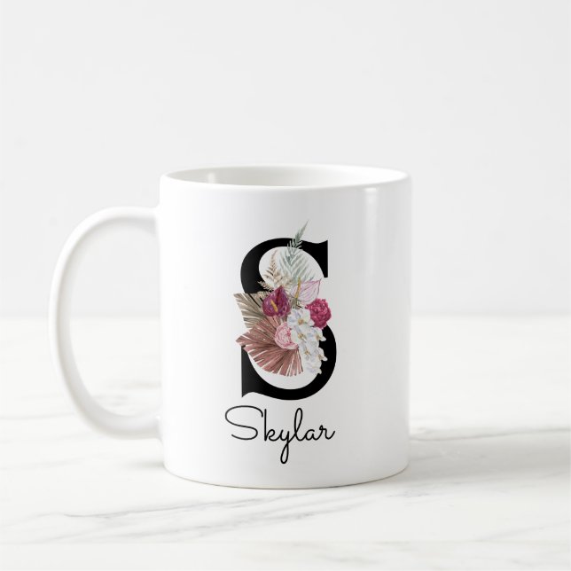 Mug Tapisserie Rose Boho Florale Initiale S (Gauche)