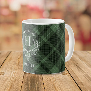 Mug Tartan initial de monogramme vert plaqué