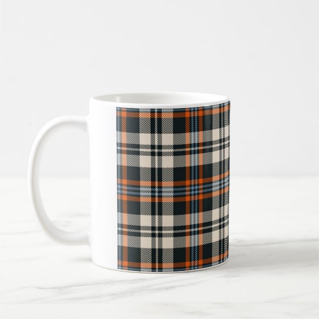 Mug Tartan plaid automne motif en noir, orange, bleu (Gauche)