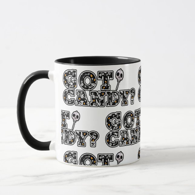 Mug T'as du bonbon ? Halloween à crânes noirs et blanc (Gauche)