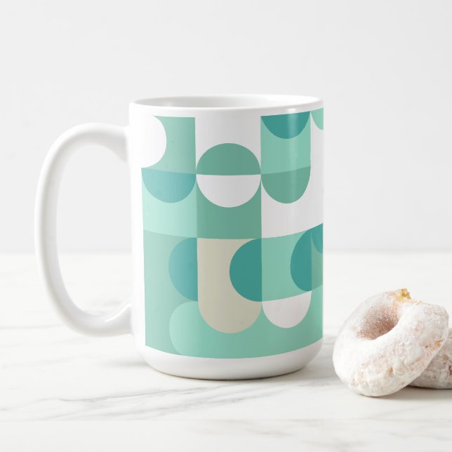 Mug Taupe Beige Turquoise Blue Mint Cercles verts Moti (Avec donut)