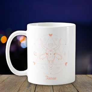 Mug Taureau Zodiaque Ligne d'Art Blanc Pêche