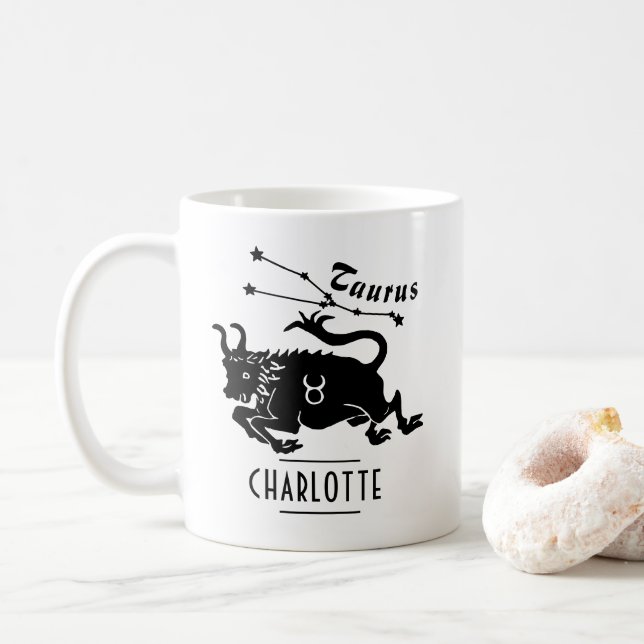 Mug Taurus Bull Constellation Nom personnalisé Anniver (Avec donut)