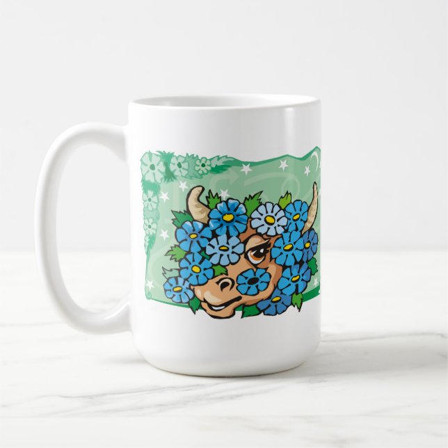 Mug Taurus floral avec fleurs bleues (Gauche)