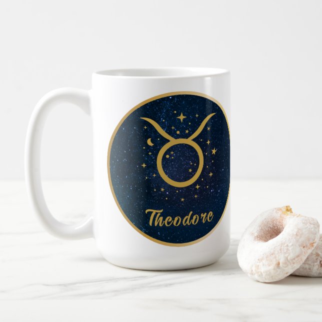Mug Taurus le symbole zodiaque Bull or personnalisé (Avec donut)