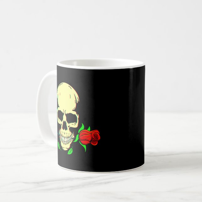 Mug Taza De Café Skull N Roses 3D (Devant gauche)