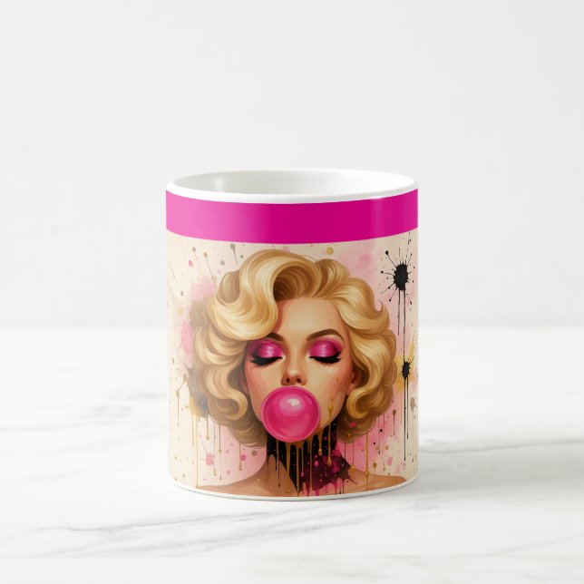 Mug Taza Pop Art Glam con Mujer Rubia y Chicle (Centre)