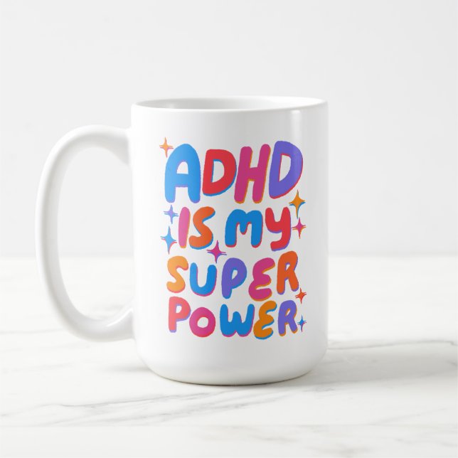 Mug TDAH est ma Superpuissance Lettres Bulles Joyeuses (Gauche)