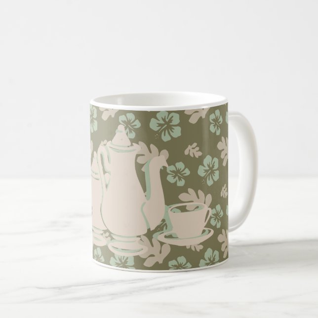 Mug Tea Set et Hibiscus Taupe Floral (Devant droit)