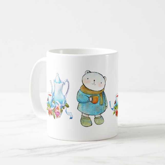 Mug Tea Time Bleu Ours avec Teapot Design (Devant gauche)