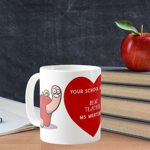 Mug Teacher Appréciation Worm in Apple Ajouter un nom