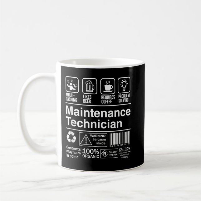Mug Technicien de maintenance Funny Description Étique (Gauche)