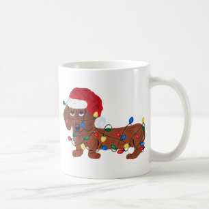Mug Teckel embrouillé dans des lumières de Noël