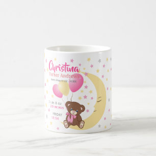 Mug Teddy Bear Sitting on Moon Baby Birth Stats