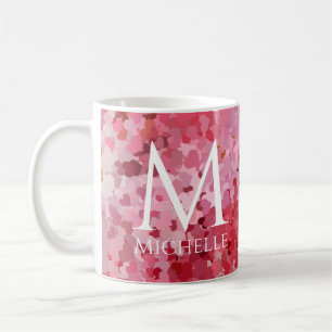 Mug Tendance rose Coeurs rouges Modèle Monogramme init