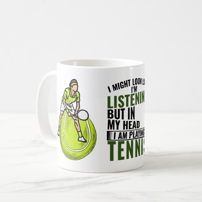 Mug Tennis drôle dire Ma tête joue au Tennis (Devant gauche)