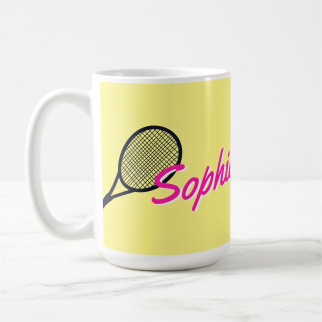 Mug Tennis Nom personnalisé Hot rose jaune noir (Gauche)