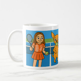 Mug Tennis with a woman and a chihuhua